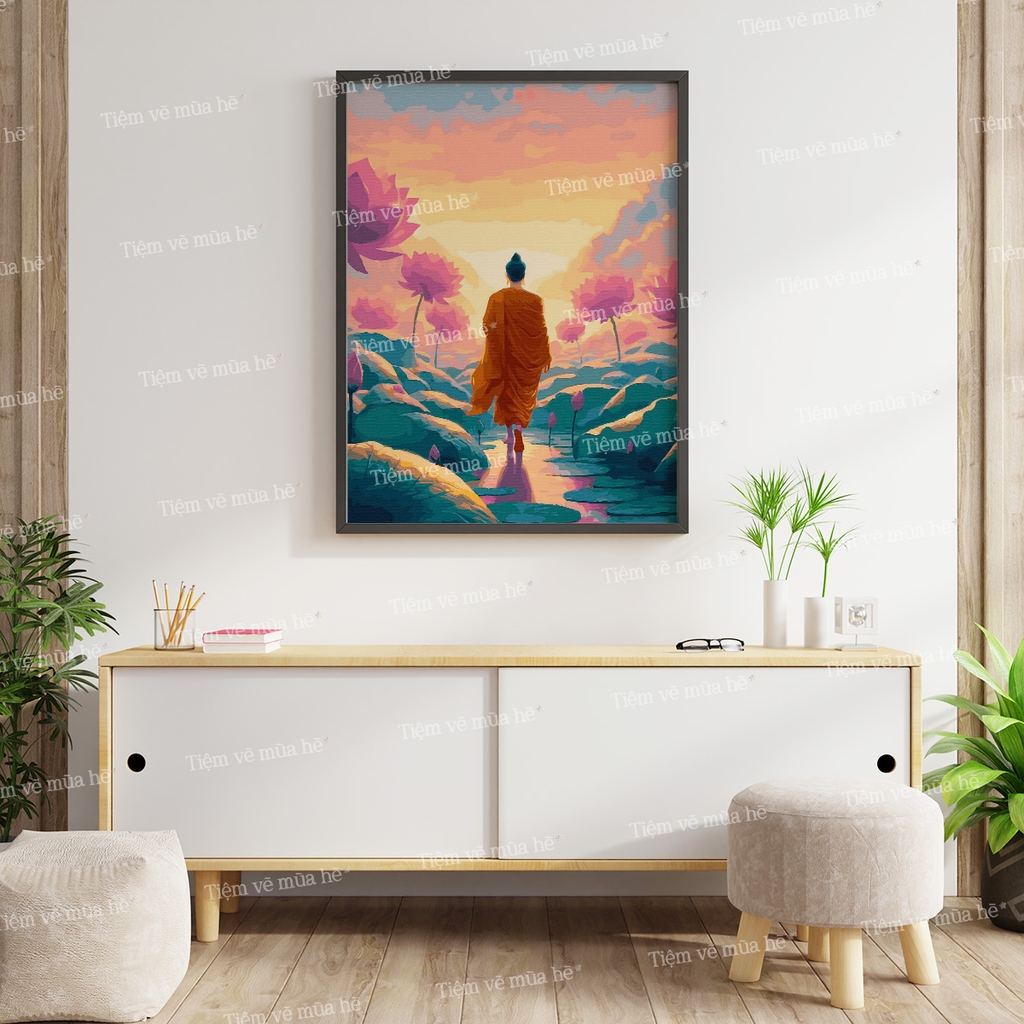 Tranh số hóa Bước chân Phật đã căng khung 40x50cm