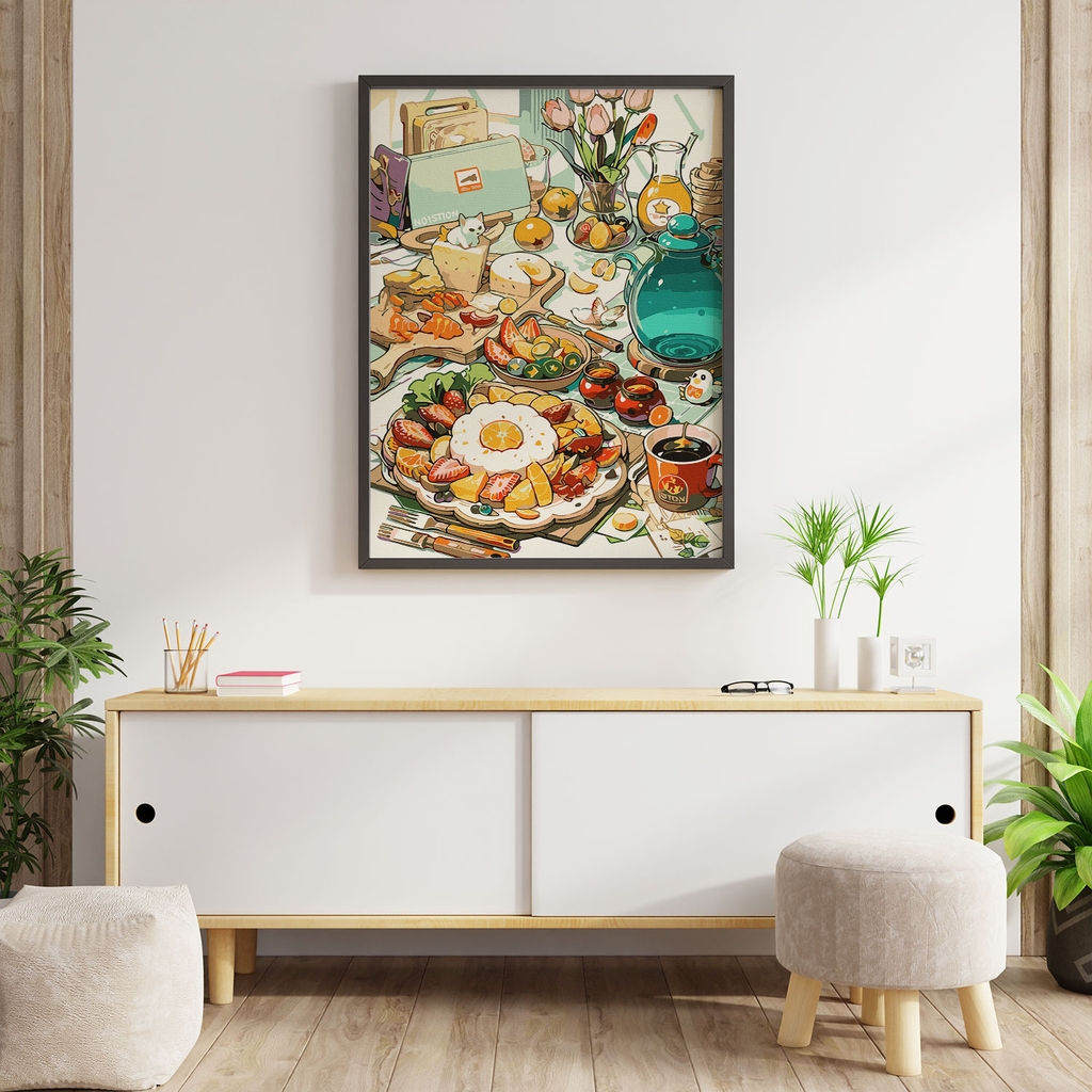 Tranh số hóa Bữa tiệc thịnh soạn đã căng khung 40x50cm