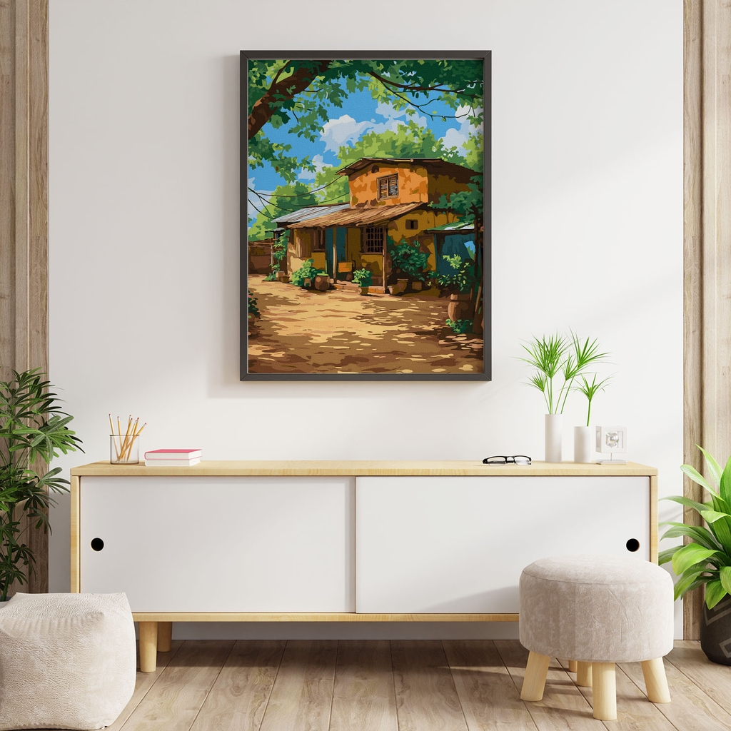 Tranh số hóa Ngôi nhà tuổi thơ đã căng khung 40x50cm