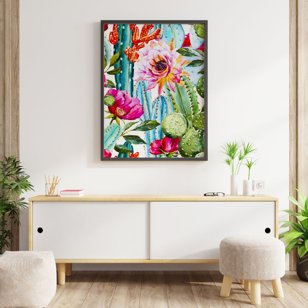 Tranh số hóa - Hoa xương rồng đã căng khung 40x50cm 28 màu