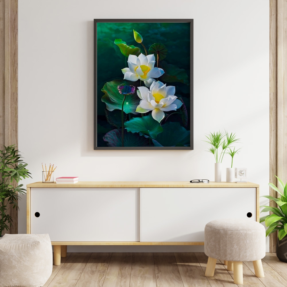 Tranh số hóa - Sen trắng đã căng khung 40x50cm