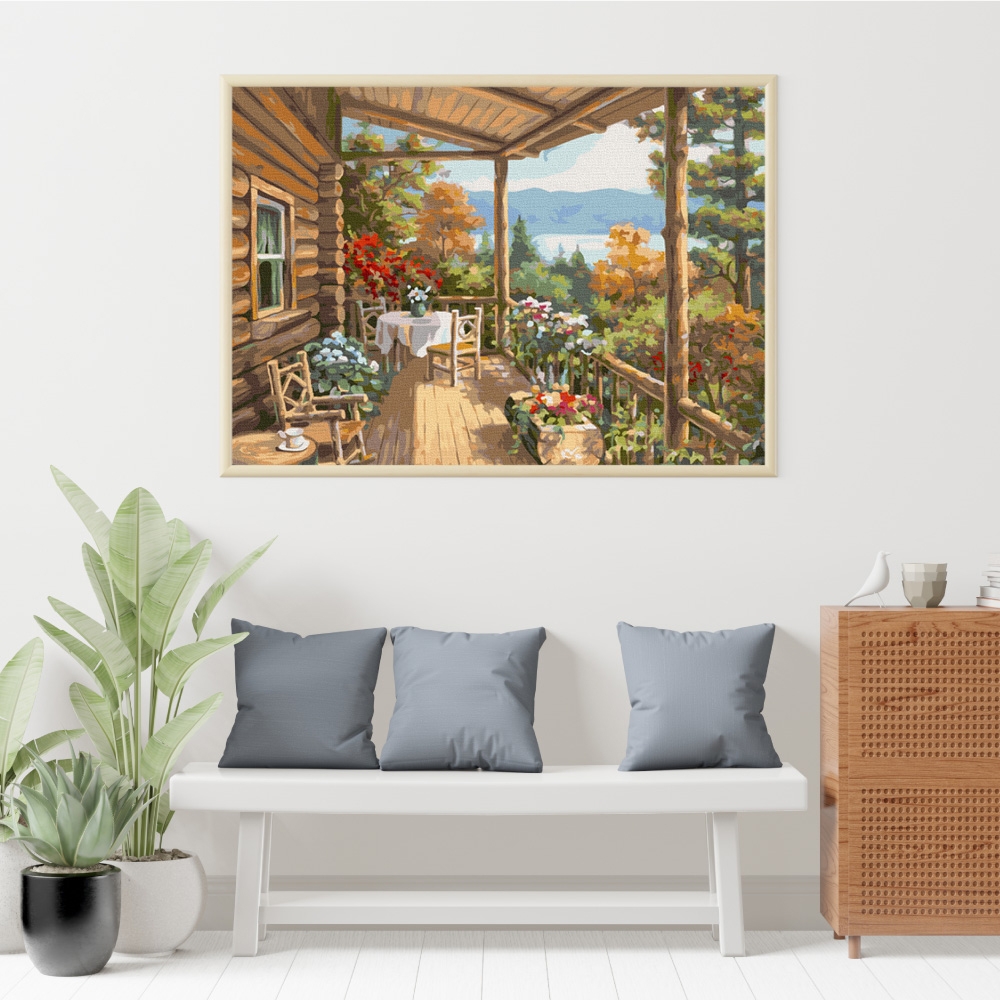 Tranh số hóa - Ngôi nhà nhỏ trong rừng đã căng khung 40x50cm 30 màu