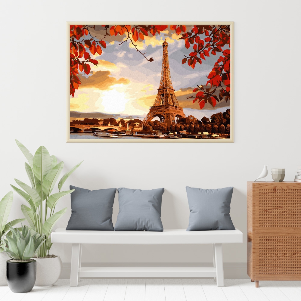 Tranh số hóa - Tháp Eiffel mùa thu đã căng khung 40x50cm