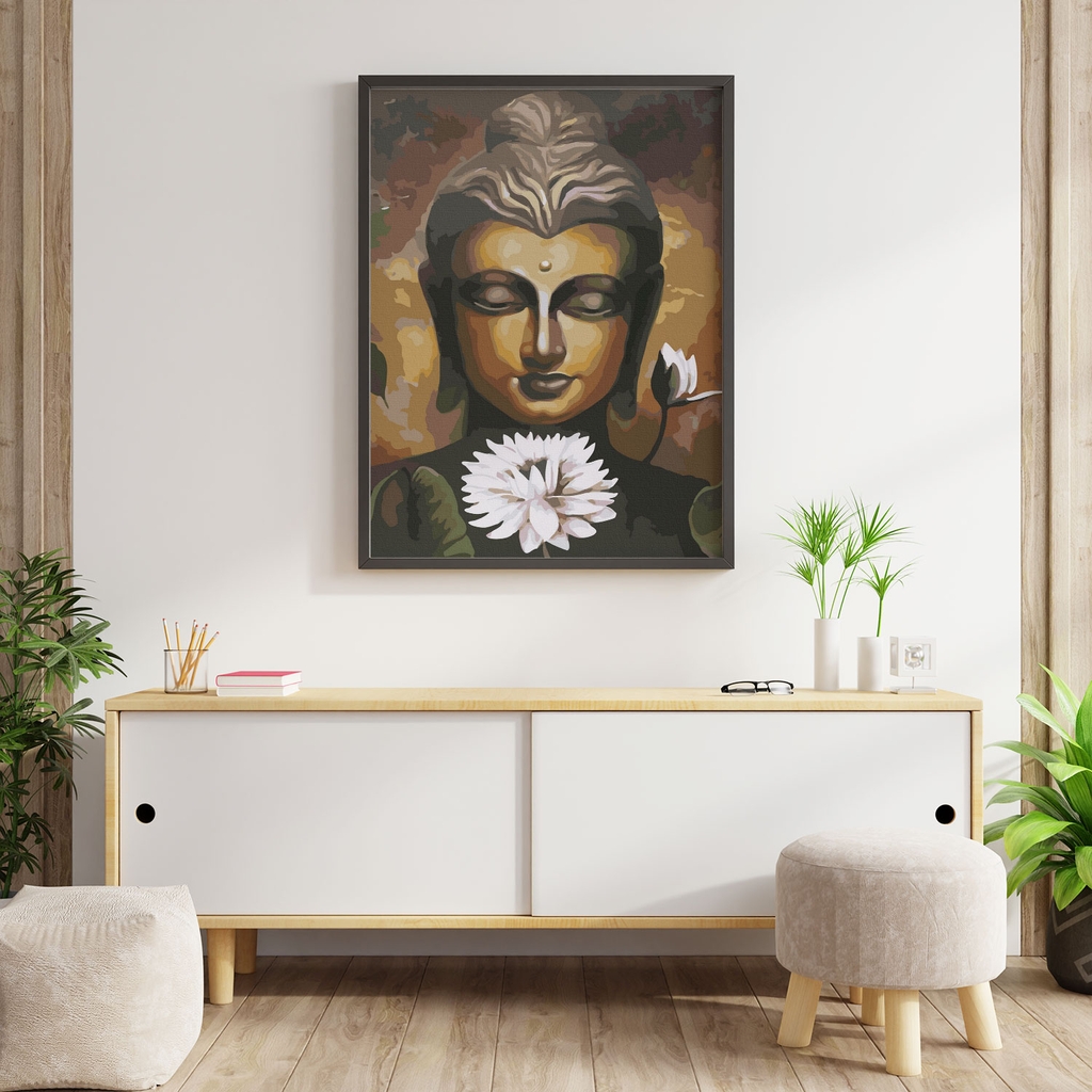 Tranh số hóa - Phật sen trắng đã căng khung 40x50cm