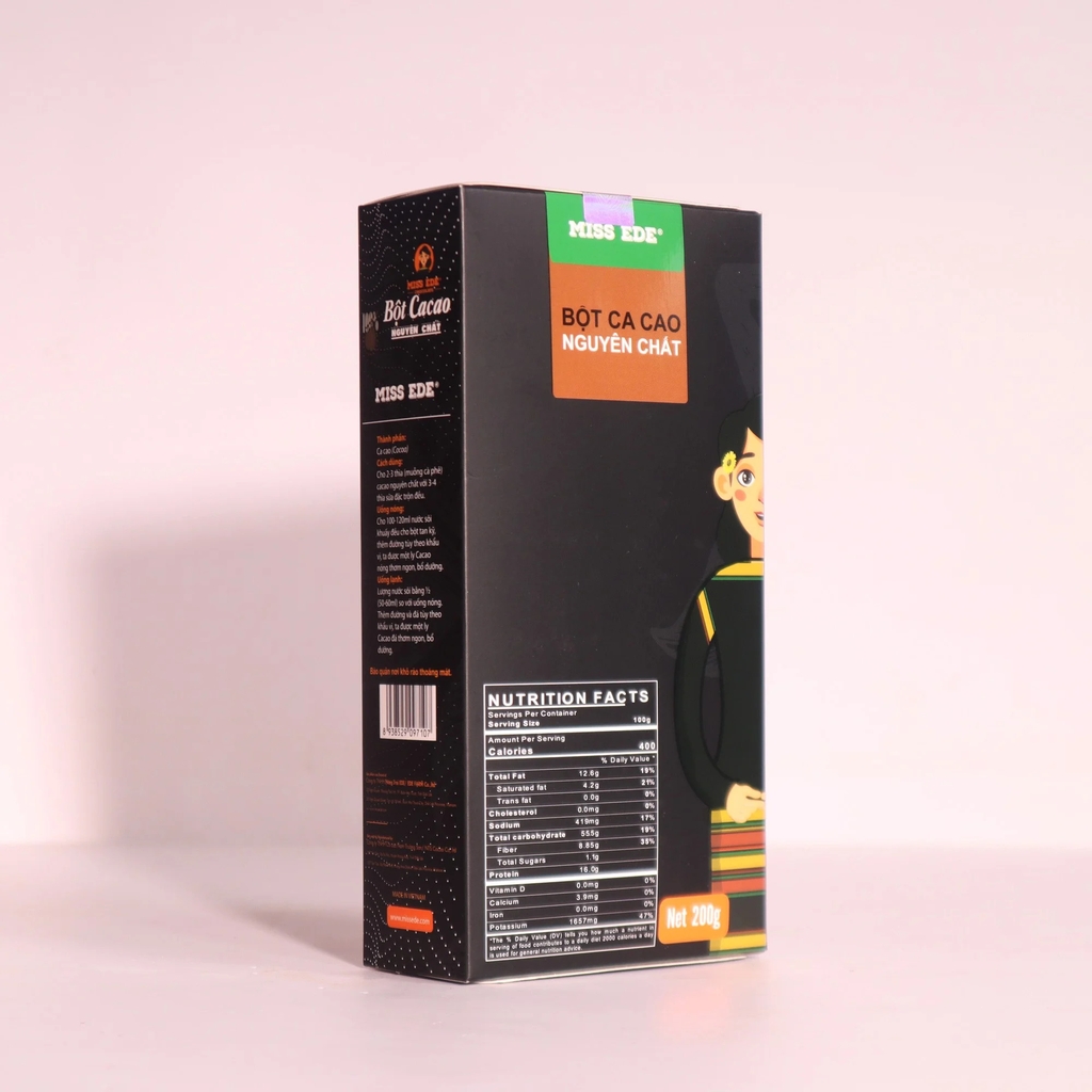 Ca cao nguyên chất (bột) cao cấp - Hộp 200 g