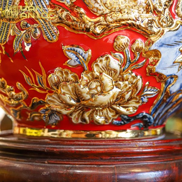 Bình Hút Lộc Công Danh Phú Quý Men Đỏ Vẽ Vàng