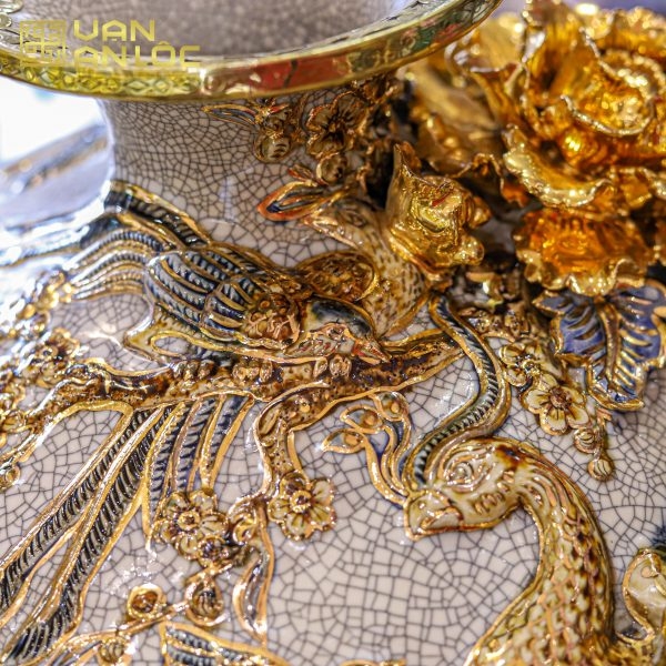 Bình Hút Lộc Công Danh Phú Quý Men Rạn Vẽ Vàng Bát Tràng