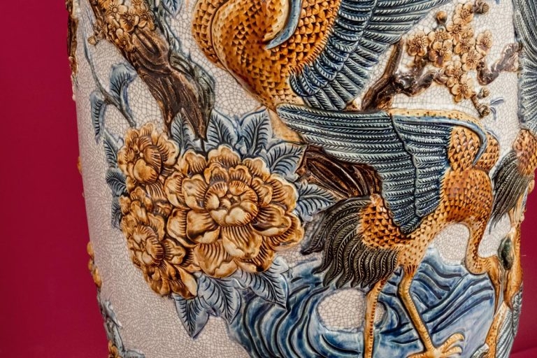 Lọ lộc bình đắp nổi men rạn Diên Niên Trường Thọ cao cấp Bát Tràng