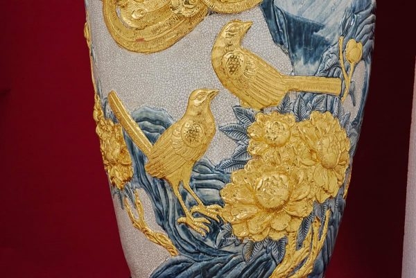 Lộc Bình Phú Quý Trường Xuân Men Rạn Dát Vàng Bát Tràng