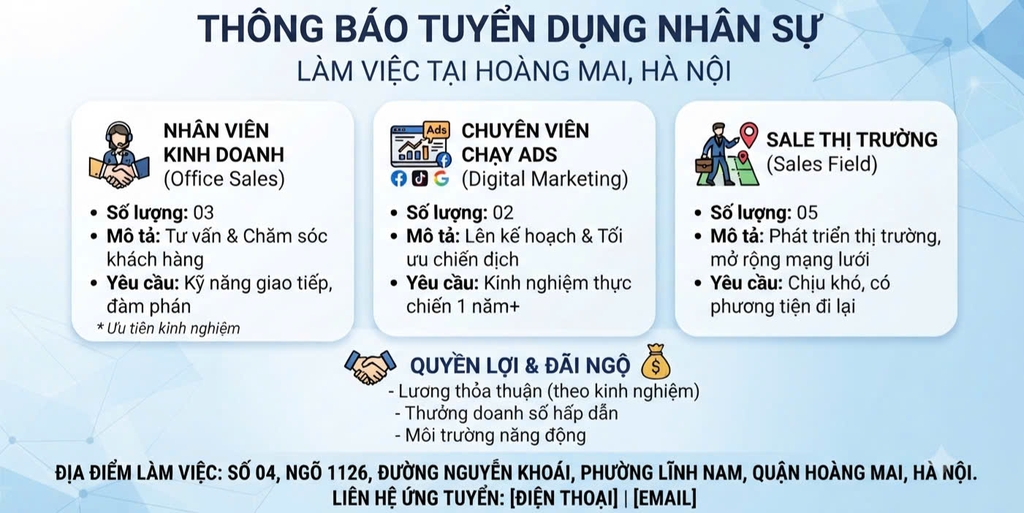 THÔNG BÁO TUYỂN DỤNG NHÂN SỰ KINH DOANH VÀ MARKETING