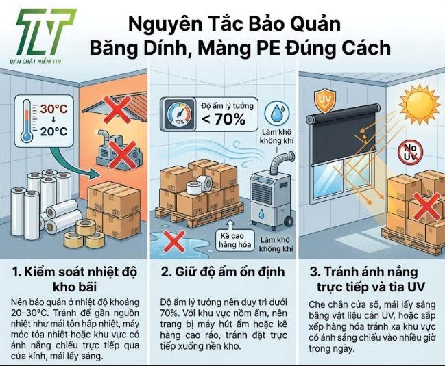 Bảo Quản Băng Dính Và Màng PE Đúng Cách: Tránh Chảy Keo, Khô Keo Và Giòn Rách