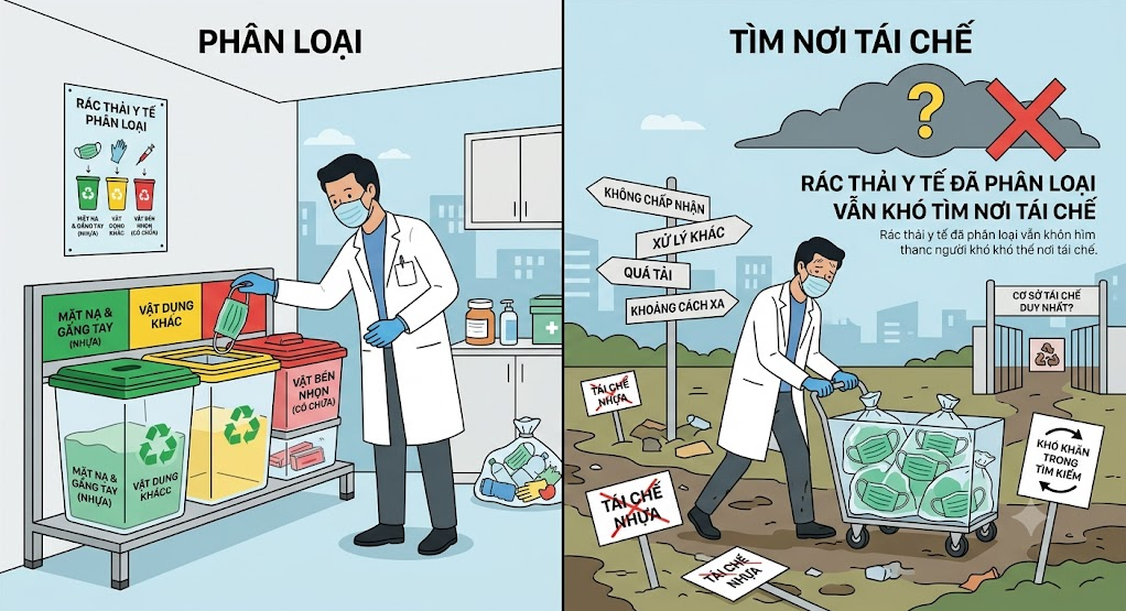 Rác thải y tế đã phân loại vẫn khó tìm nơi tái chế