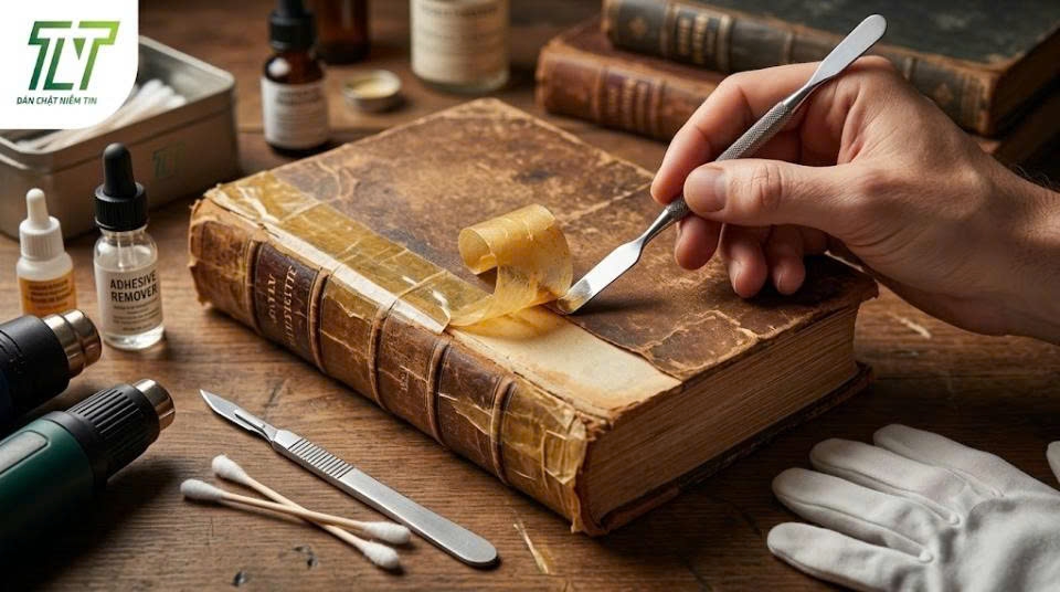 Cách Bóc Lớp Băng Dính Gáy Sách Cũ Kĩ Mà Không Làm Rách Bìa Tài Liệu