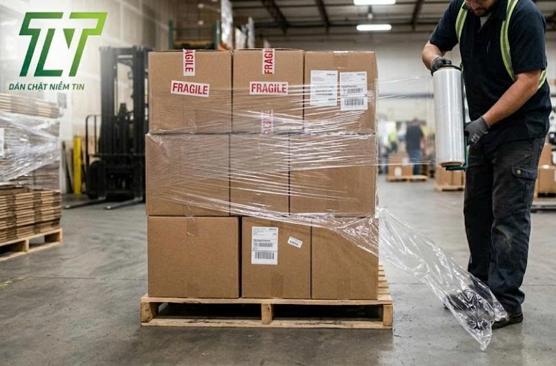 Màng PE bị tuột đuôi khi quấn pallet: Nguyên nhân và cách khóa mối lớp cuối đúng kỹ thuật