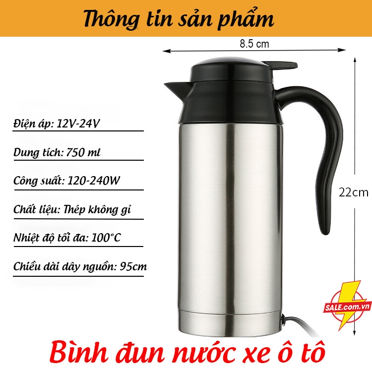 Bình đun nước trên xe ô tô 12V - 24V, ấm đun nước, ấm siêu tốc DF-18