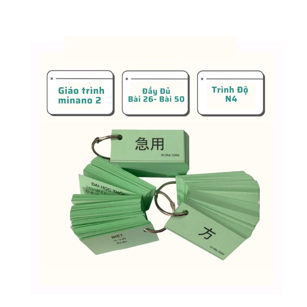 Thẻ flashcard Học Kanji - Từ Vựng N4 (Bài 26-50)