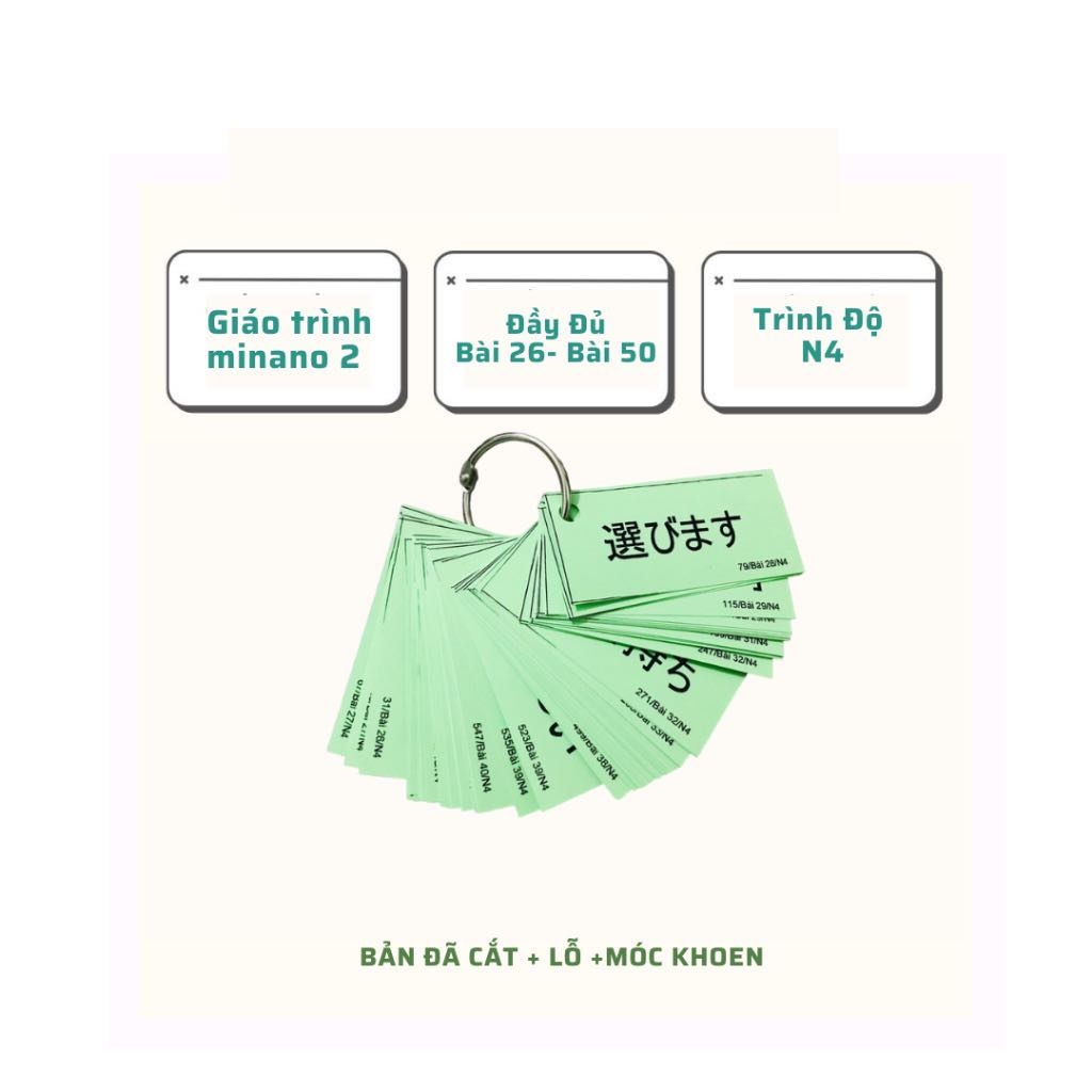 Bộ flashcard Học Kanji - Từ Vựng N4 (Bài 26-50)