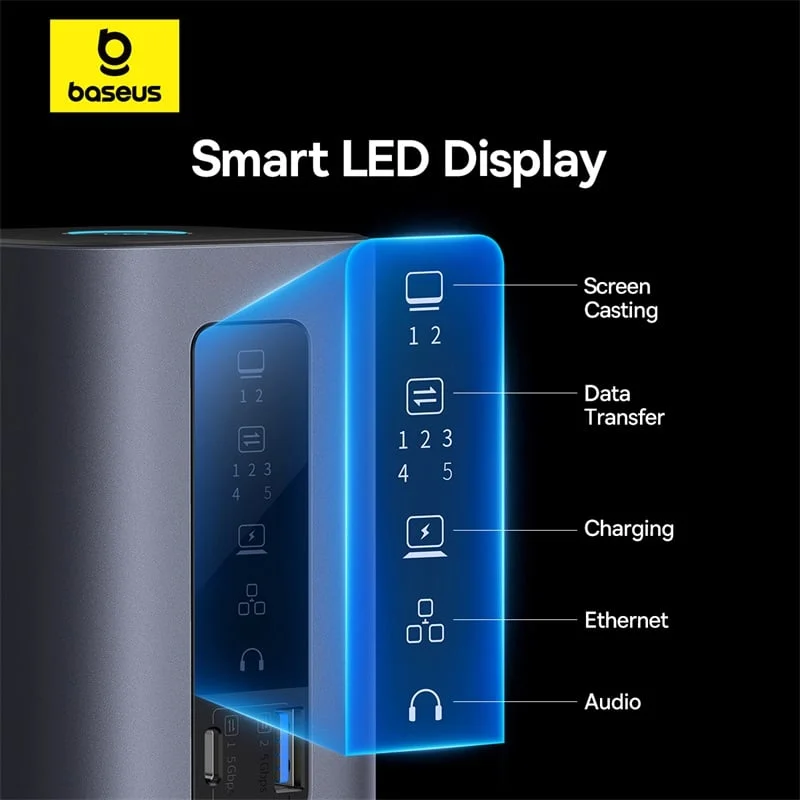 OS-Baseus Spacemate Series 10-in-1 (MAC) Docking Station Space Grey USB-C to 1*HDMI 4K@60Hz+1*HDMI 4K@30Hz+2*USB-A (5Gbps)+1*USB-C (5Gbps)+1*RJ45+2*USB-A (480Mbps)+1*USB-C (PD)+1*3.5mm Audio