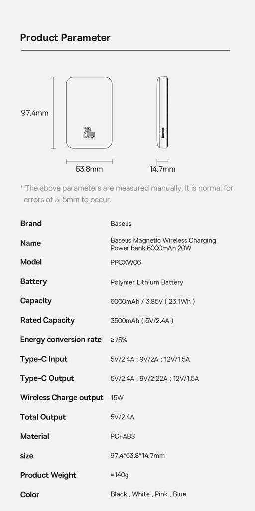 Pin Sạc Dự Phòng Không Dây Sạc Nhanh 20W Tích Hợp Nam Châm Baseus Magnetic Wireless Charging Power bank 10000mAh (With Baseus Xiaobai series Cable Type-C to Type-C 60W(20V/3A) 50cm)