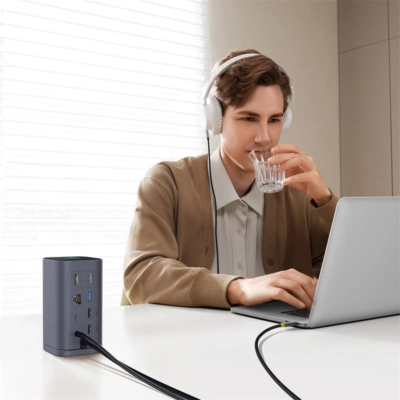 OS-Baseus Spacemate Series 10-in-1 (MAC) Docking Station Space Grey USB-C to 1*HDMI 4K@60Hz+1*HDMI 4K@30Hz+2*USB-A (5Gbps)+1*USB-C (5Gbps)+1*RJ45+2*USB-A (480Mbps)+1*USB-C (PD)+1*3.5mm Audio