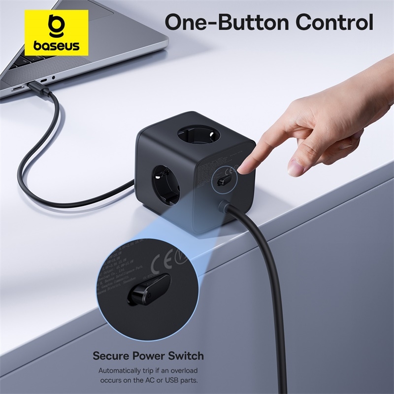 Bộ Sạc Nhanh 3AC+1U+1C Baseus EnerFill FA11 Cube Power Strip 67W (Tích Hợp Dây Nguồn Nối Dài 1.5m Chân EU)