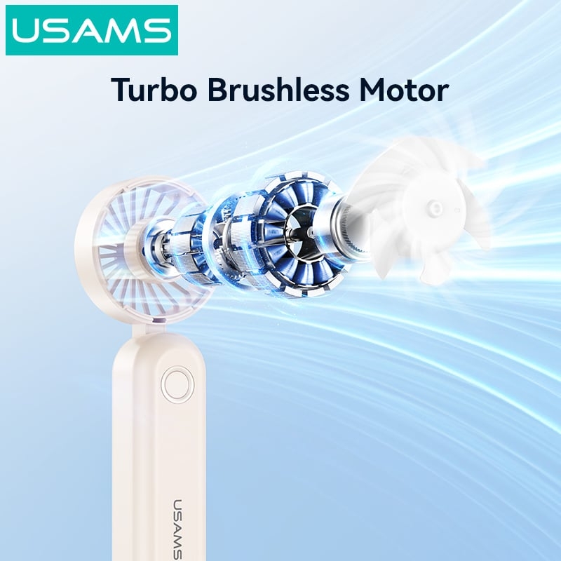 Quạt Cầm Tay USAMS ZB352 3W (Intelligent Digital Display, 1200mAh, 5-gear of Wind, 105° Foldable, 10398RPM)