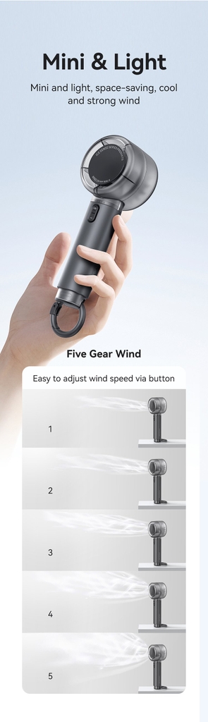 Quạt Cầm Tay Mini Tích Điện USAMS LU01 5 chế độ quạt High-speed Spiral Blades, 2000mAh