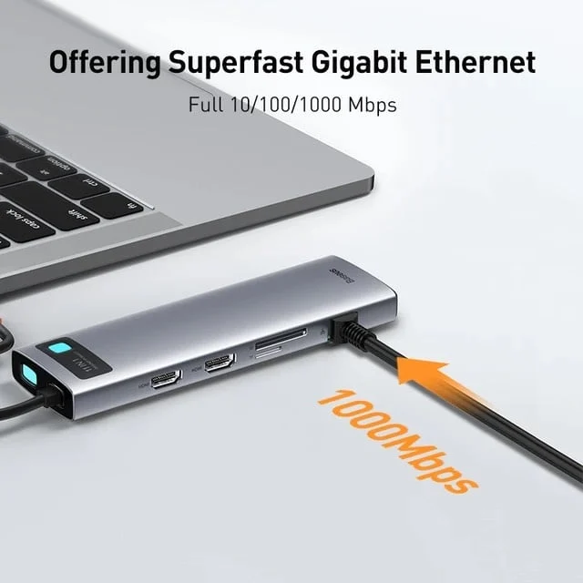Baseus Metal Gleam Series 6-in-1 Multifunctional Type-C HUB Docking Station Gray （Type-C to USB3.0*3+PD*1+SD/TF*1）
