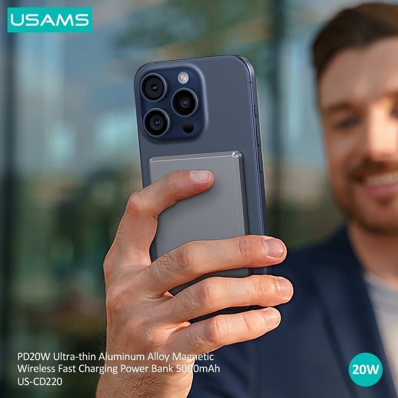 Pin Dự Phòng Không Dây Nam Châm siêu mỏng sạc nhanh 20w USAMS CD220 PB73 5000mAh