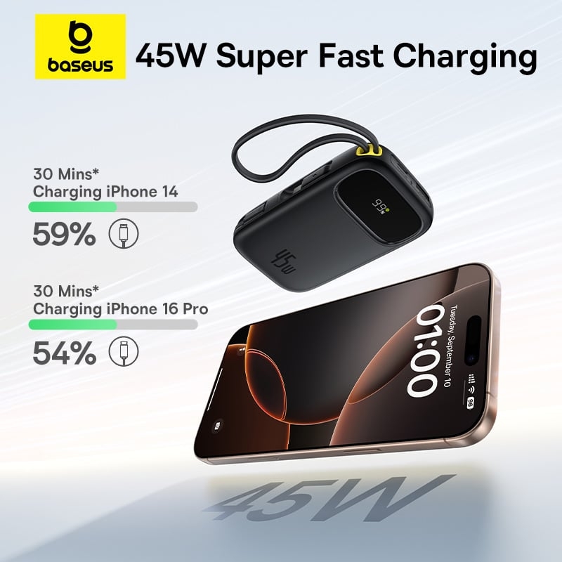 Pin Dự Phòng Baseus EnerFill FC31 QPow 3 10000mAh/20000mAh 45W (Digital Display, with Built-in USB-C + iP Cable)