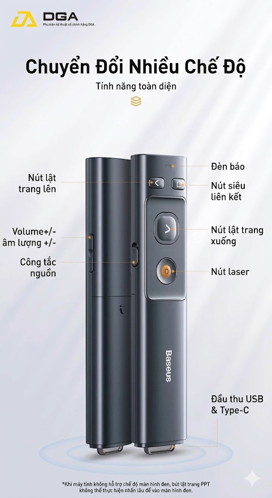 Bút Laser trình chiếu Baseus Orange Dot Wireless Presenter Red Laser Pointer