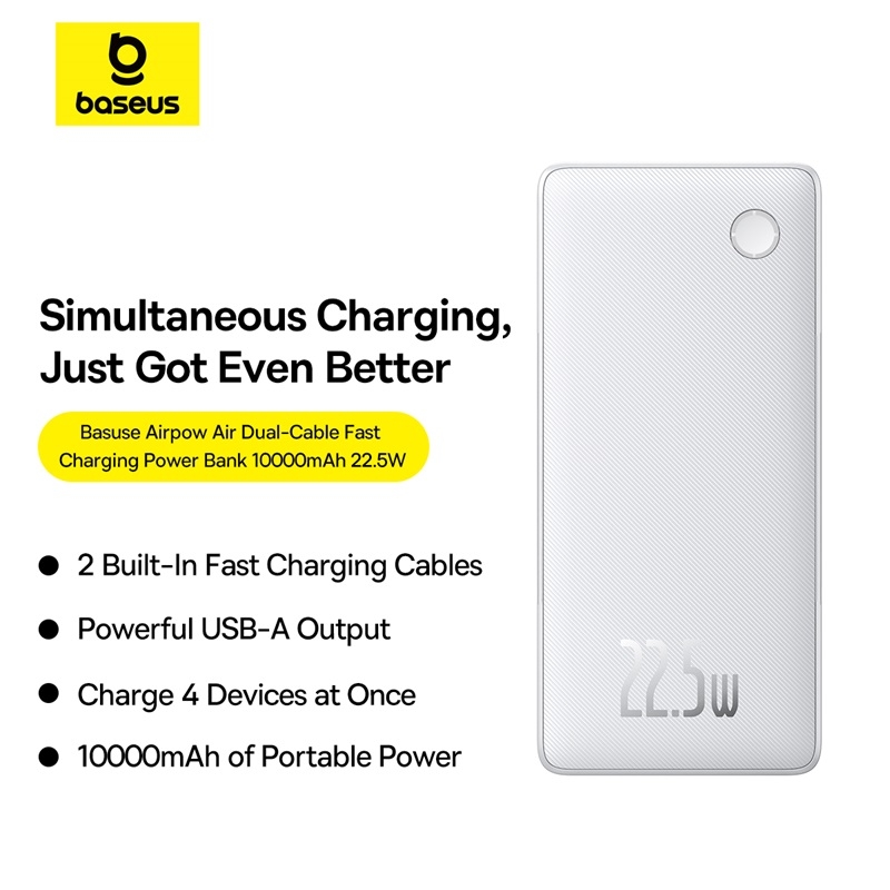 Pin Dự Phòng Baseus Airpow Lite Power Bank sạc nhanh 22.5W 10000mAh tích hợp 2 cáp sạc