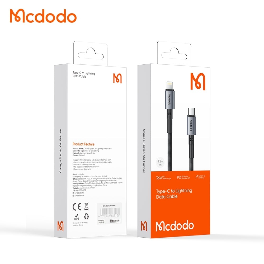 Cáp Sạc Nhanh C to Lightning MCDODO CA-285 36W (1.2m, 480Mbps)