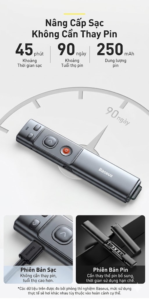Bút Laser trình chiếu Baseus Orange Dot Wireless Presenter Red Laser Pointer
