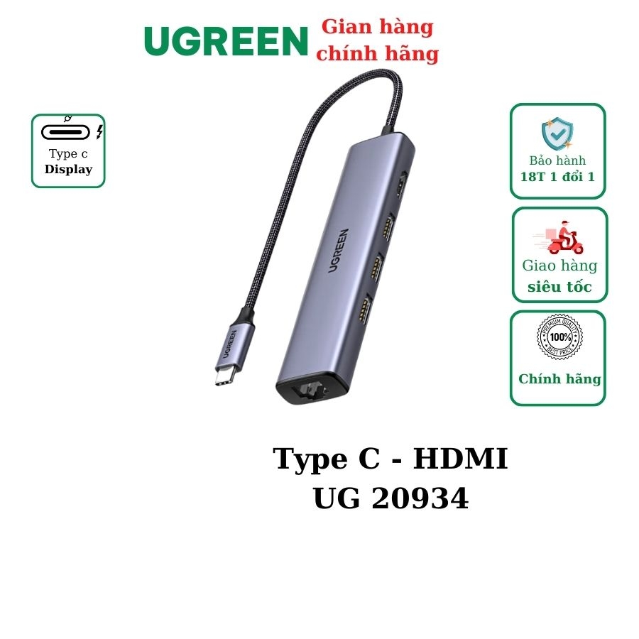 UGREEN USB-C to 3*USB 3.0 + HDMI +RJ45 Converter 4K60Hz