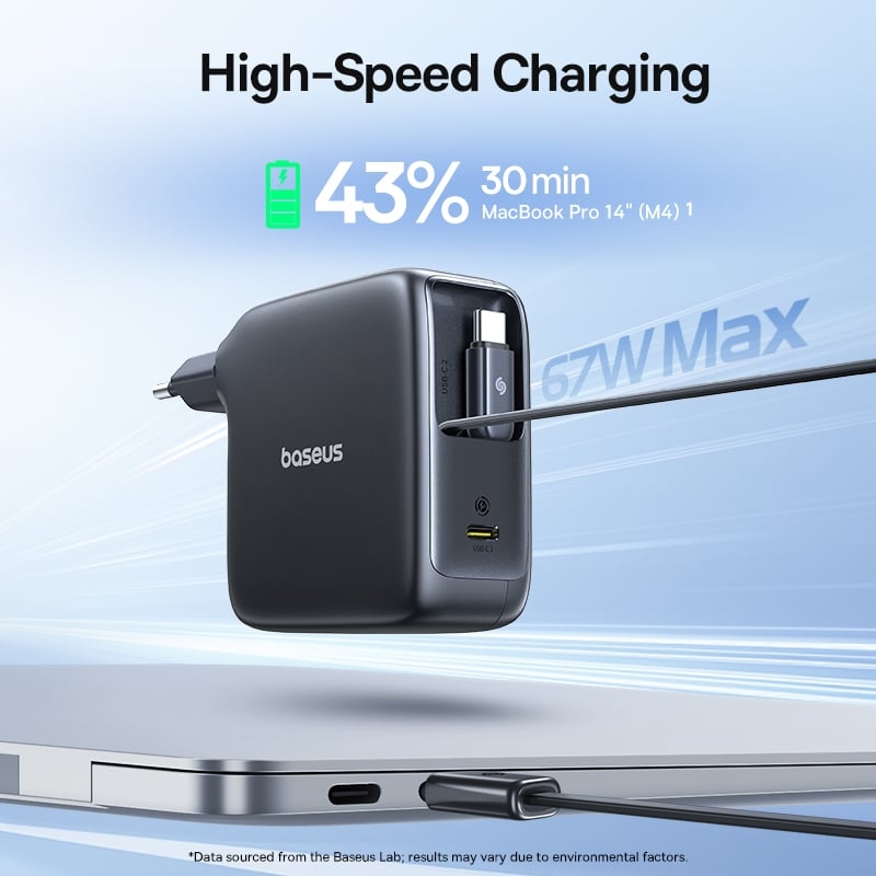 Củ sạc điện thoại Baseus EnerCore CJ21 Fast Charger with Dual Retractable Cables 3C 67W US - Đen, Model: E0120F00