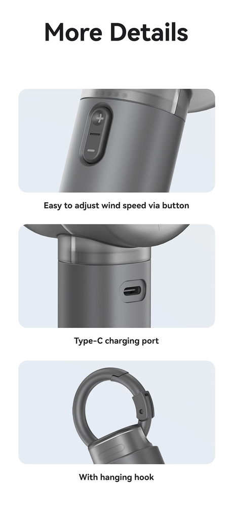 Quạt Cầm Tay Mini Tích Điện USAMS LU01 5 chế độ quạt High-speed Spiral Blades, 2000mAh