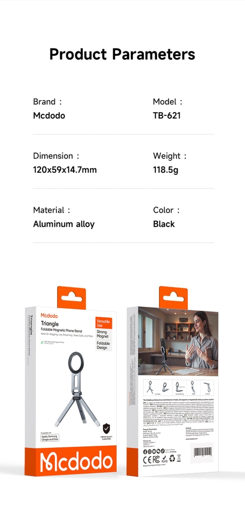 Đế Giữ Điện Thoại Từ Tính Để Bàn MCDODO TB-621 (Strong N52 NdFeB Magnet, Compact, Foldable, Effortless)