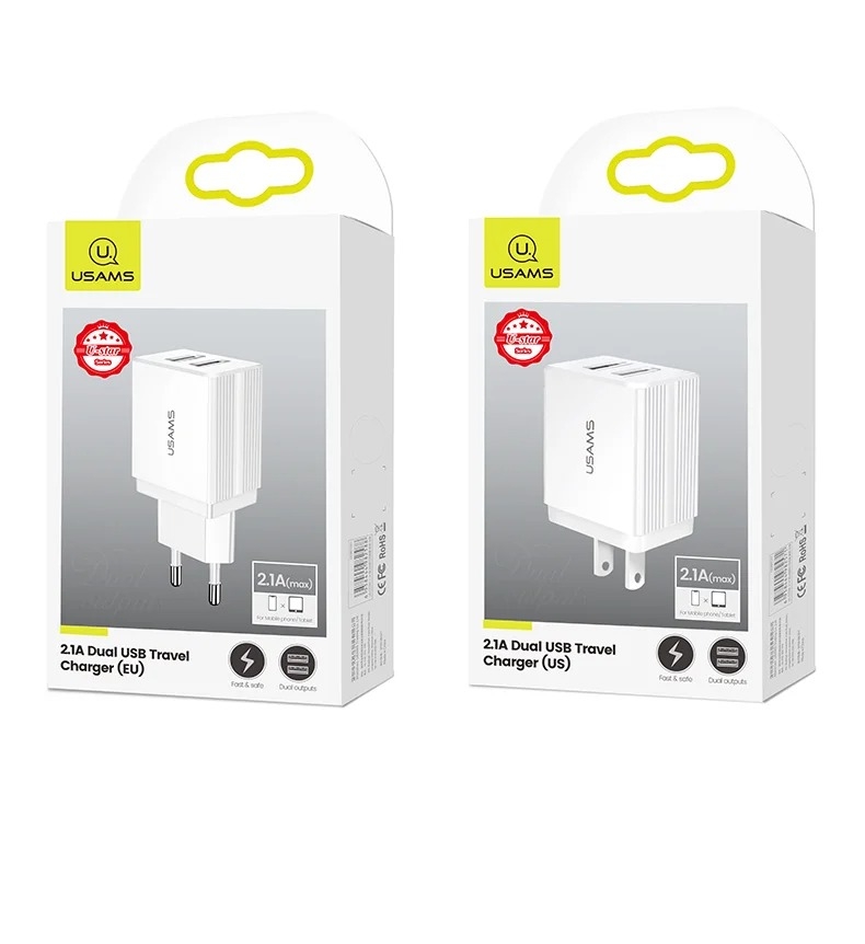 Củ sạc USAMS T24 2.1A siêu rẻ 2 cổng sạc USB - Chính hãng VN