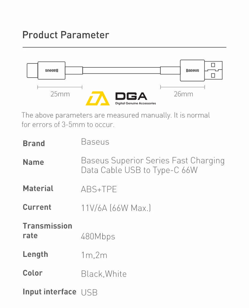 Cáp sạc nhanh 66W Baseus Superior Series Type C