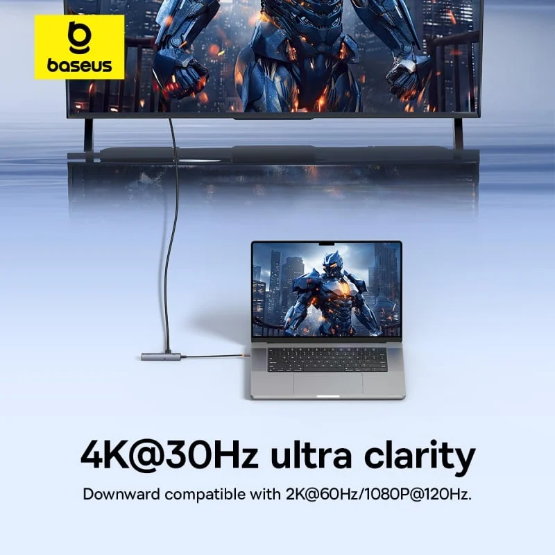 Baseus UltraJoy Series 6-Port HUB AIR Space Grey（Type-C to HDMI4K@60Hz*1+USB3.0*2+USB2.0*1+Type-C3.0*1+PD*1）