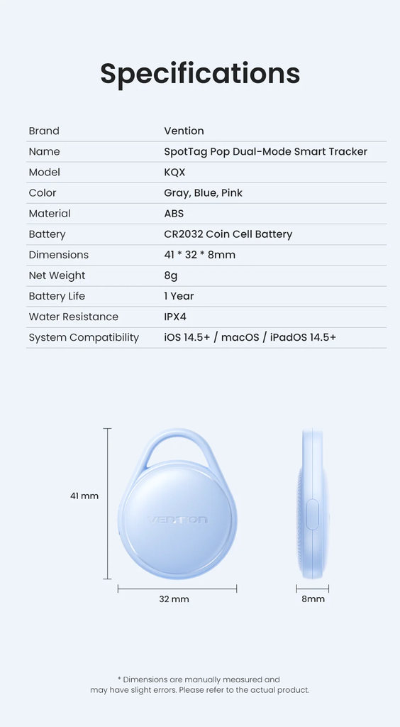 Tag Định Vị Vention KQX Tương Thích Apple Find My & Android, Pin >1 Năm