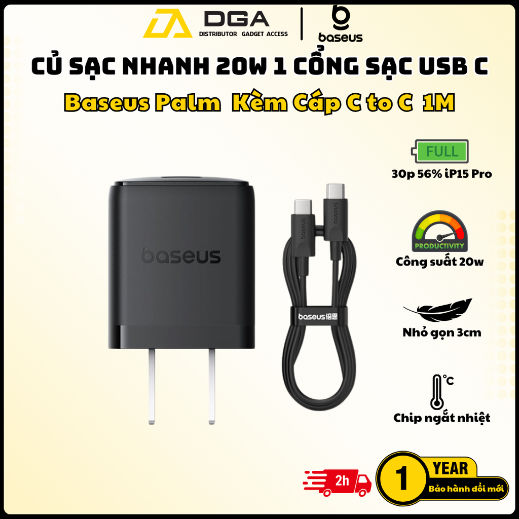 Củ Sạc Nhanh Baseus Palm C+U 20W (For iPhone/iPad/Samsung/Google Pixel)