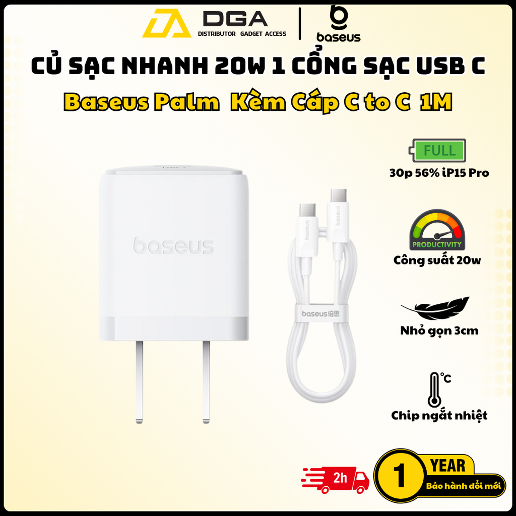 Củ Sạc Nhanh Baseus Palm C+U 20W (For iPhone/iPad/Samsung/Google Pixel)