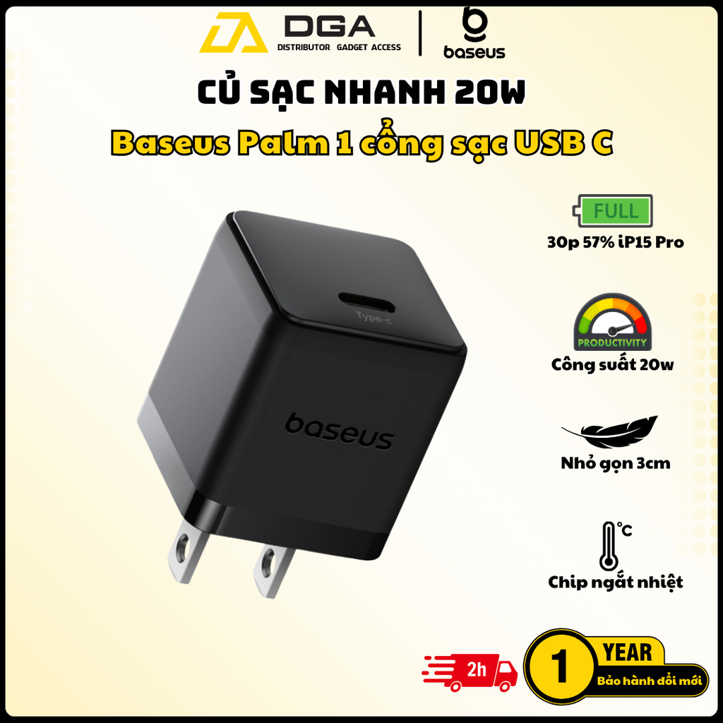 Củ Sạc Nhanh Baseus Palm C+U 20W (For iPhone/iPad/Samsung/Google Pixel)