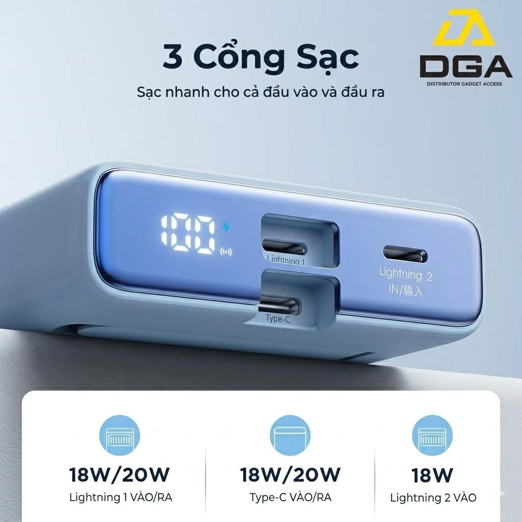Sạc dự phòng không dây iPhone Joyroom PBM01 nam châm dùng cho điện thoại tặng kèm dây sạc C to Light