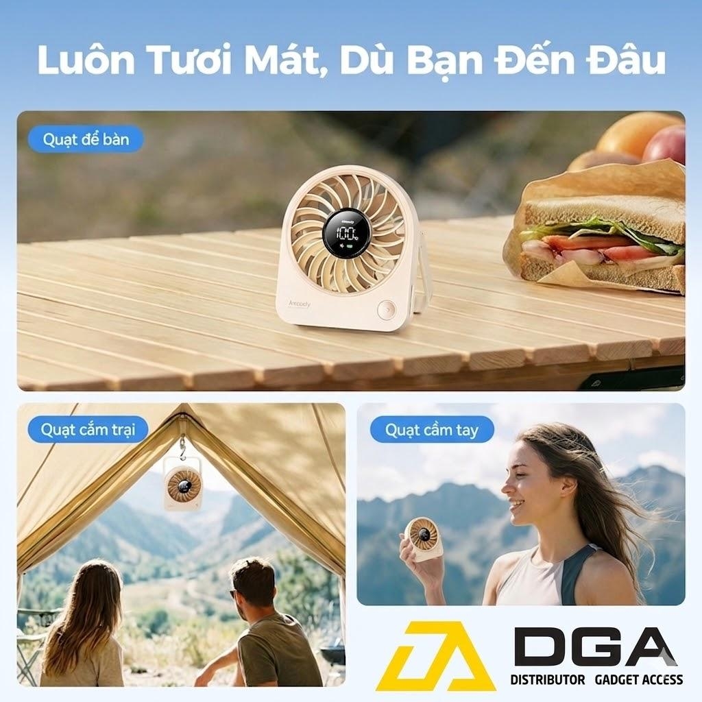 Quạt Để Bàn Cầm Tay Mini AECOOLY Chic 02 TE01 Pin 2000mAh Chạy Đến 11 Giờ 4 Tốc Độ Gió Siêu Mát Tiện Lợi