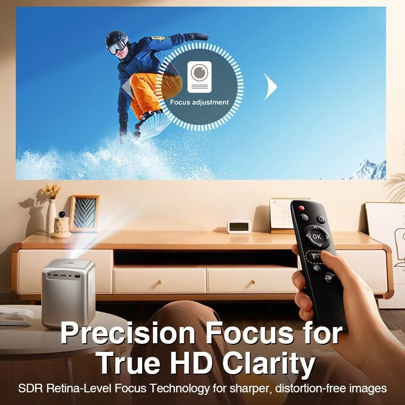 Máy Chiếu Điện Tử RTAKO A8 (1080P, Auto-Focus Projector, SDR, Focus Adjustment, 5000 Lumen, 200±20 ANSI Brightness, 32-150 inches, Supports 2.4G/5GHz Dual-Band Wi-Fi)