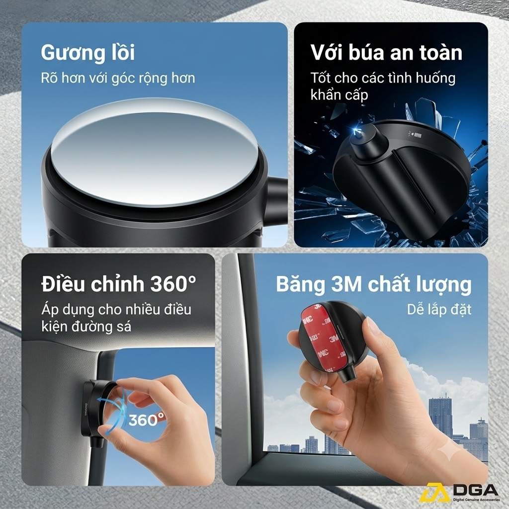 Gương Chiếu Hậu Sau Tích Hợp Dụng Cụ Phá Kinh Baseus SafeRide Series Backseat Rearview Mirror Dùng Trên Ô Tô (Bộ 1 cái)