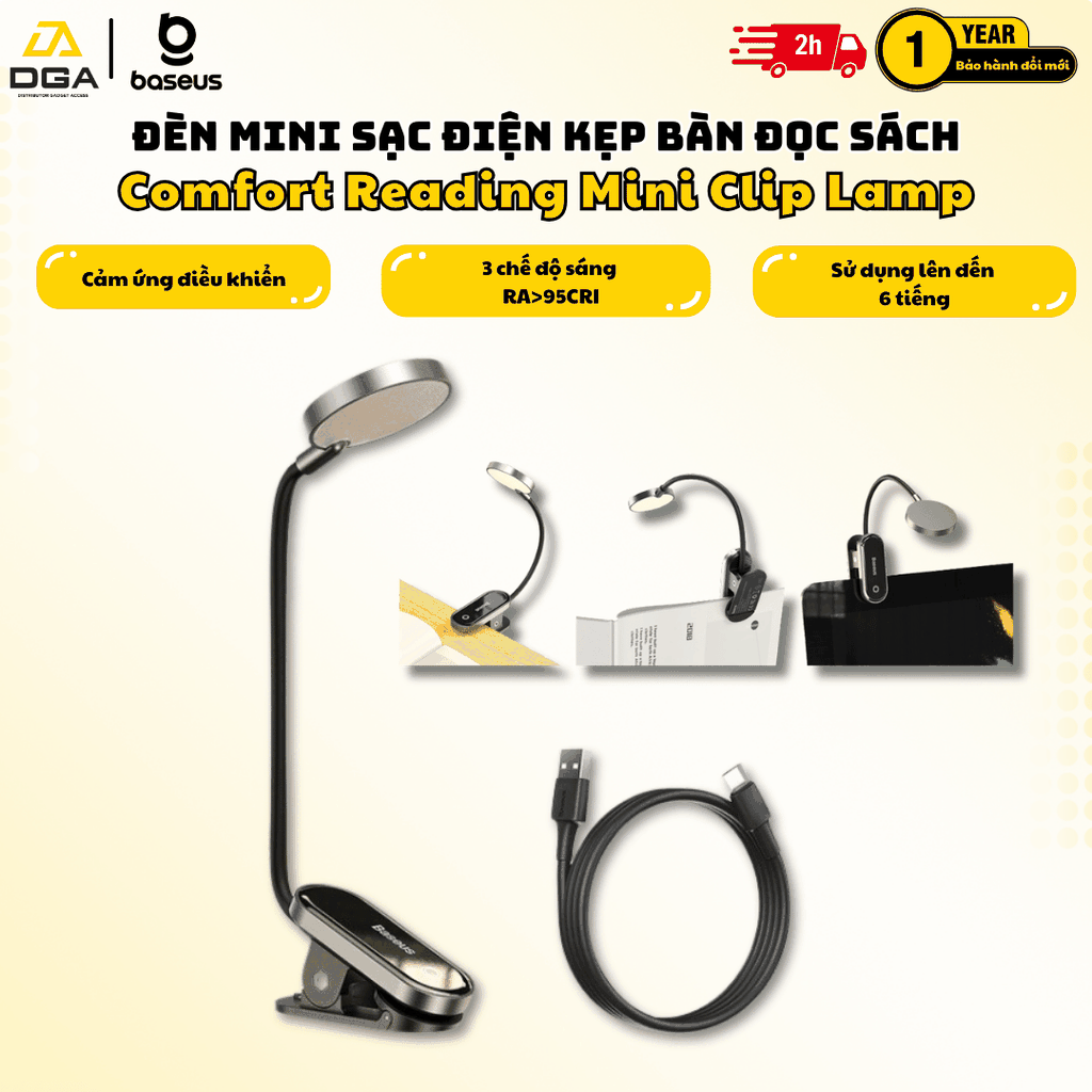 Đèn LED đọc sách kẹp bàn Baseus Comfort không dây cảm ứng pin sạc